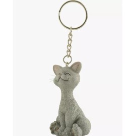 Whimsical Smiling Grey Cat Kitten Keychain - Cat Lovers gift - Happy Cat