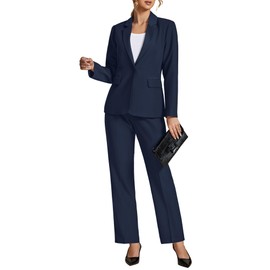 LookbookStore 2 Piece Spring Pant Suit Navy Pant Suit for Women Dressy Work Clothes 2025 Navy Blue Size Small Size 4 6