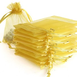 Time to Sparkle 25 Pieces Pouches Organza Gift Bags Oragnza Wedding Favour Bags Jewellery Packing (Gold, 5x7cm)