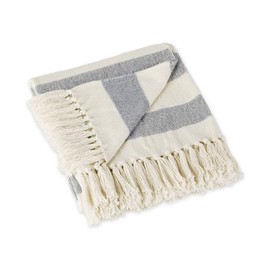 DII Rustic Farmhouse Cobija a Rayas, de algodón con Flecos para Silla, sofá, Picnic, Camping, Playa, y Uso Diario, Cabana Raya, Azul French, 1, 1