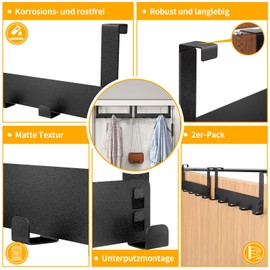 Gypie Pack of 2 Door Wardrobe, Premium Jacket Holder, Door Space-Saving, Black Door Coat Rack for Hanging, Door Coat Hooks for 2 cm Doors, Durable Door Hook Rail for Hanging, Can be Used in Children's