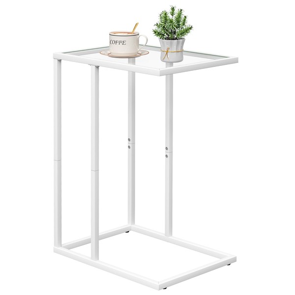 Easy Paws Small C Shaped Table for Sofa,Glass Couch Sofa
