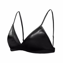 SilRiver Women's Silk Padded Bralette Deep V Wire Free Crop Top Super Soft Comfortable for Sensitive Skin, black
