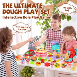 4-in-1 Playdough Sets for Kids Ultimate Play Dough 24 Clay Creative Kitchen Set Ice Cream Hamburger Cake Noodle Maker Arts Crafts Food Toys with Tools Gifts for Boy Girl Kids Age 3 4 5 6 7 8