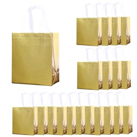Haokuaile Glossy Gold Gift Bags with Handle 20-Pack,Reusable Non-woven Party Favor Bags with Sturdy Base for Birthday Wedding Easter,8.27x9.84x4.72 Inches (Gold, X-Small)