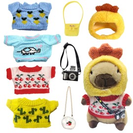Gxlaihly Capybara Plush Toy, 23 cm Capybara Cuddly Toy, Capybara Soft Toy, Capybara Stuffed Toy, with Clothes Bag, Hat, Filled Capybara for Birthday Gift (D-9-Piece Set)