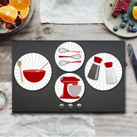 Walarky Kitchen Utensil Pattern Round Metal Hob Covers 4-Piece Stove Plate Cooker Hob Covers for Cookers Top Burner Protector Kitchen Cookware Accessories Modern Cooktop Kitchen Decor