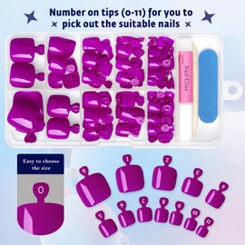 Bellelfin 144pc Purple Press on Toenails for Women, Purple Toe Nail Press ons Short Square Toe Press on Nails Fake Toe Nails Tips False Toenail Press ons with Nail Glue and Adhesive Tabs