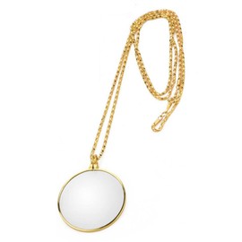 Magnifying Glass Necklace Monocle, 5X Necklace Magnifier with 1.6 inch Glass Lens and 35.4 inch Long Chain, Magnifying Pendant Eyepiece for Library, Reading (Gold)