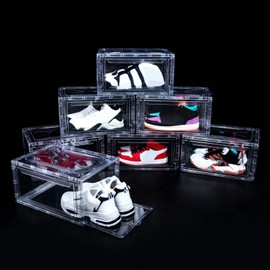 AOHMPT Upgraded 12 Pack Shoe Box,Acrylic Clear Shoe Boxes,Drop Front Shoe Storage Box,Clear Plastic Stackable Sneaker Box,Shoe Containers,Shoe Display Case,Sneaker Storage,Fits Up to Size 15
