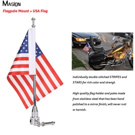 Soporte para mástil de bandera de motocicleta y bandera americana – 6 x 9 pulgadas de doble cara bandera de Estados Unidos de acero premium de 13 pulgadas soporte fijo para portaequipaje de 1/2