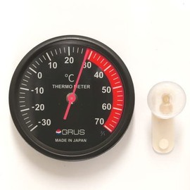 GRUS GRS107-BK Analog Thermometer, IN-OUT, Black, Made in Japan