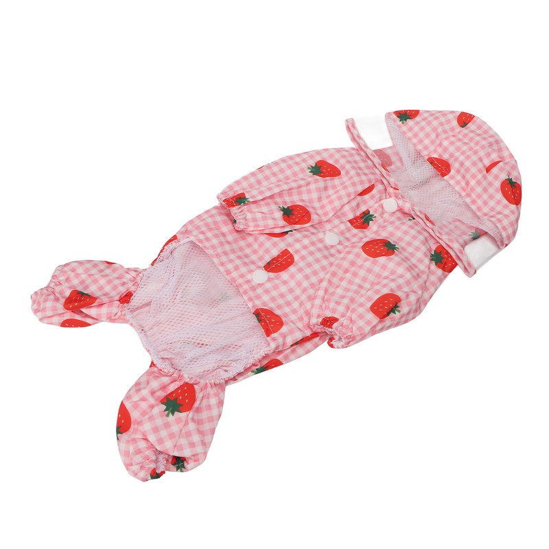 Dog Raincoat Hooded Reflective Breathable Lightweight Strawberry Patterns Puppy Rain