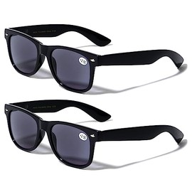 V.W.E. 2 Pairs Classic Outdoor Reading Sunglasses - Comfortable Stylish Simple Readers - Not Bifocal (2 Black, 2.00)