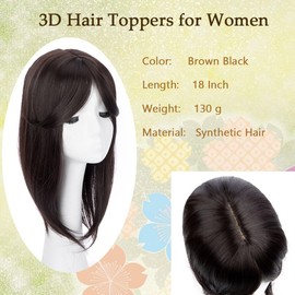 Lace Front Hair Straight Topper Big Base Cover Thinning Hair White Hair Clip in Hair Toppers for Women Fiber Wiglets with Fringe (Brown Black)