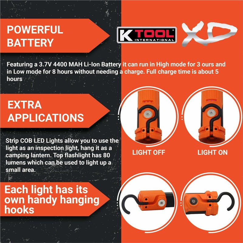 K Tool International XD52848 15.5-Inch Adjustable LED Work Light, Orange/Black,