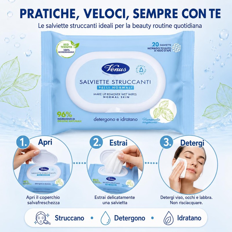 Salviettine Struccanti Venus 20pz Pelli