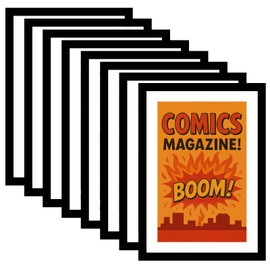 8 Pack Comic Book Frame Fits Current up to 6 3/4 x 10 1/4 Comic Book with Mat, Or 8x12 Photos Without Mat, Comic Book Display Frame with Shatter Resistant Plexiglass for Wall and Tabletop, Black