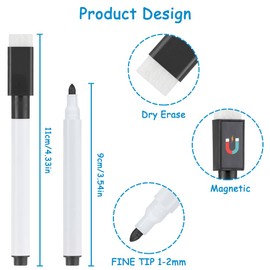 OFFCUP Whiteboard Markers, 10pcs Magnetic Dry Erase Markers, Whiteboard Pens Magnetic Eraser Cap Marker Pens Wipe Eraser With Eraser Fine Tip Whiteboard Pen For Kids (Black)