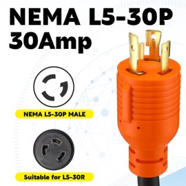 Saysurey NEMA L5-30P to L14-30R Generator Transfer Switch Adapter Cord, 30 Amp Locking L5-30P Male to L14-30R Female Locking Ring Generator to House Inlet Box Adapter, STW 10 AWG, ETL Listed(15ft)