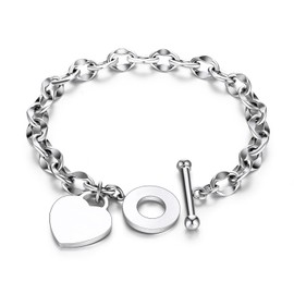 kelistom 316L Stainless Steel Love Heart Charm Bracelet for Women Teen Girls Romantic Gift Silver/Rose/18k Gold Plated OT Clasp Bracelets (heart polished-white)