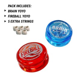 Yomega 2 Legendary Spinners The Original Yoyo with A Brain and Fireball Transaxle Yo-Yo for All Level String Trick Play + 5 Extra Strings (Fireball Red-Brain Blue)