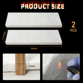2 Pcs Ceramic Fiber Insulation Blanket High Density 2400F Fireproof Insulation Baffle Dishwasher Blanket for Furnace Stoves Kilns Forges Fire Bricks Fireplace, White (24'' x 12'' x 1'')
