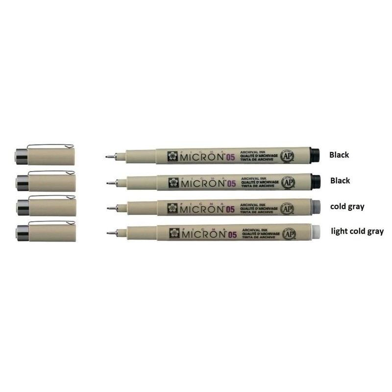 Pigma Sakura Micron 05-2 Pieces Grey and 2 Pieces Black