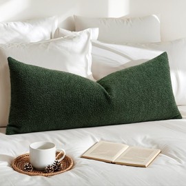OTOSTAR Set of 1 Textured Boucle Long Lumbar Throw Pillow Cover Rectangle Pillow Case Cozy Soft Decorative Couch Cushion Case for Chair Sofa Bedroom Living Room Home Decor 14x36 Inch, Forest Green