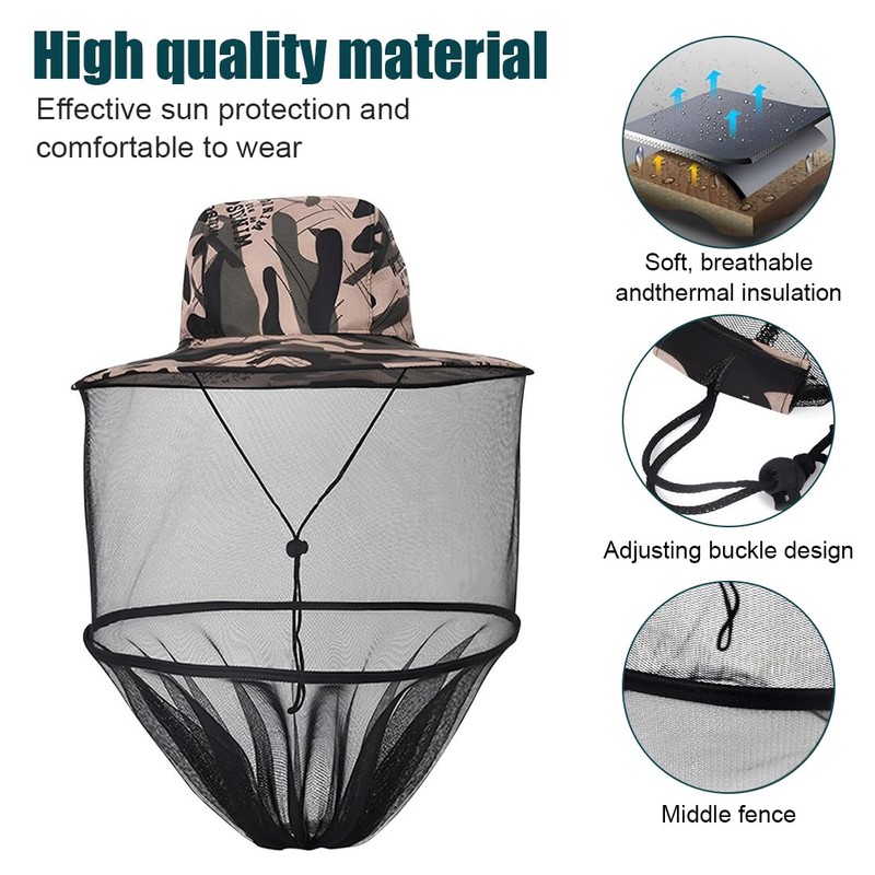 Beekeeper Hat Mosquito Net with Gloves, Grey Camouflage Mosquito Head