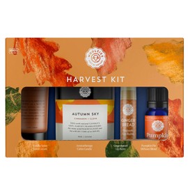 Woolzies Harvest Kit | Includes Vanilla Spice Hand Cream, Aromatherapy Autumn Sky Scented Candle, Pumpkin Pie Essential Oil Blend, and Gingerbread Organic Balm