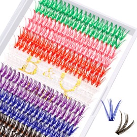 Lash Clusters Colored DIY Eyelash Extensions 280 Clusters Lashes 40D-0.07D-13mm B&Q LASH 7 Color Mix Volume Eyelash Clusters Wispy Individual Lashes Cluster DIY at Home(7MIX,40D-0.07D-14mm)