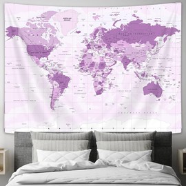 Old World Map Tapestry, Purple Map Educational Wall Tapestry Vintage Asia Europe South City Topography America Africa Wall Decor, Map of World Wall Art for Living Room Office 71X60 Inch