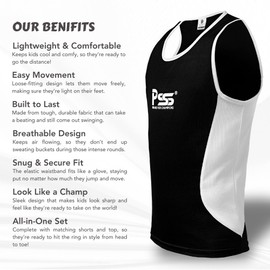 PSS - Conjunto de uniforme de boxeo para niños, playera sin mangas y pantalones cortos para niños y niñas jóvenes de 3 a 14 años para entrenamiento, ligero y transpirable