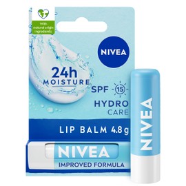 NIVEA NIVEA Lip Balm Hydro Care with SPF 15 (4.8g), Hydrating Lip Balm with Shea Butter, Natural Oils and Vitamins, Provides 24 Hour Moisture and Protection, Lip Care, 1 unit