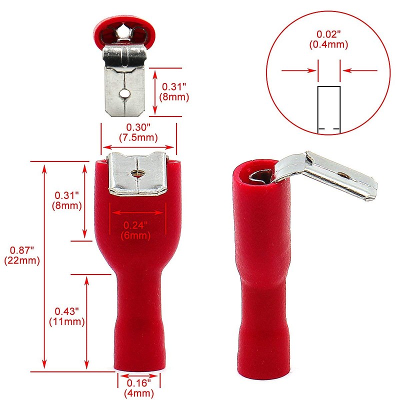 Baomain 1/4" Piggyback Spade Crimp Terminal Connector 0.5-6.0mm² 22-10 AWG