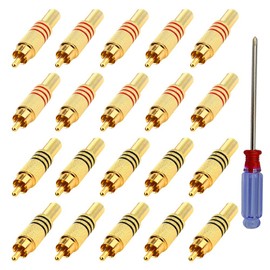 QitinDasen 20 x RCA Male Plugs, Gold-Plated Speaker Phono RCA Plug, Audio Video In-Line Jack Adapter, for Multimedia and CCTV (Red & Black Circle)