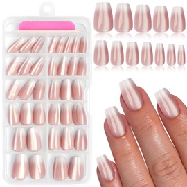 AddFavor Coffin Press on Nails, 120pc Cat Eye Press On Nails Medium Fake Nail with Adhesive Tabs, 12 Sizes Artificial Acrylic Stick on Nails for Women