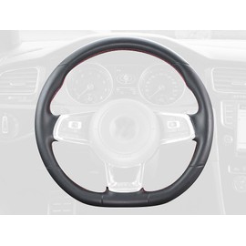 RedlineGoods Steering Wheel Cover GTI/R Compatible with Volkswagen Golf MK VII 2013-21 Leather Grey Stitch Black