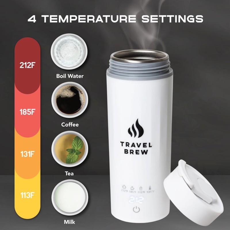 TRAVEL BREW Portable Travel Kettle with Tea Infuser- Mini Electric