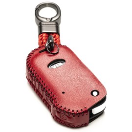 Vitodeco Genuine Leather Smart Flip Key Fob Remote Case with Key Holder Compatible for 2021 KIA Sportage, KIA Forte (4-Button, Red)