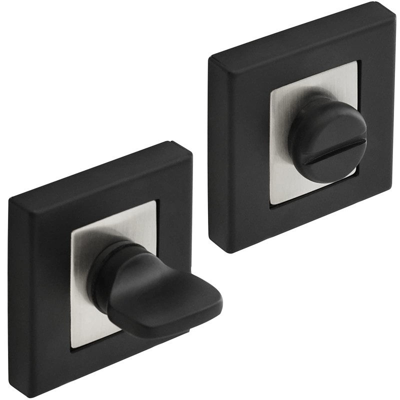 DecorAndDecor Square Escutcheon Thumb Turn Key Rose (Black/Chrome WC Thumb