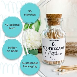 Moonlight Makers Apothecary Matches, 50 Matchsticks in Glass Jar with Striker, Home Decor Candle Accessories, Fancy Matches with Colored Tips, and Strike Pad (White, 3 inch)