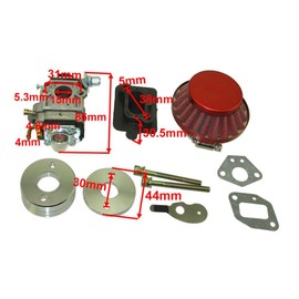 TC-Motor 15mm Carburetor Carb Red Filter Manifold Inatake Pipe Inlet Stack Kit For 2 Stroke 33cc 43cc 49cc 50cc 52cc Engine Goped EVO Gas Scooter Cat Eye Pocket Bike