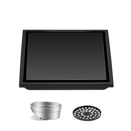 HEEDU Drenaje de Piso15*15CM, SUS304 Acero Inoxidable, Coladeras de Desagüe Cuadrado, Drenaje de Ducha 2 en 1, Cubierta Oculta Desmontable (Negro)