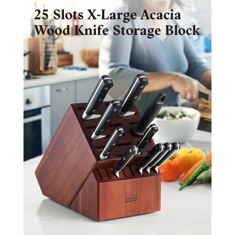 Cooks Standard Acacia wood Knife Block Holder without Knives, 25