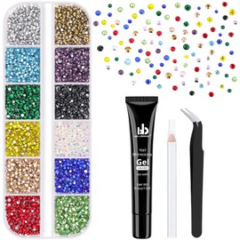 4200Pcs Glass Crystal Small Rhinestones for Nail Art with Nails Rhinestone Glue, Colourful SS3-SS8 Flatback Bedazzling Gems, Nail Rhinestones and Gems Crystals Charms for Acrylic Tips Manicure Decor