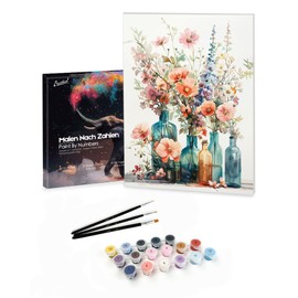 Bougimal Paint by Numbers Adult Landscape with Frame Including Brush and Acrylic Paints - 28 x 35 cm, Colourful Flowers 3