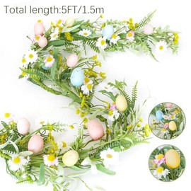 ZIFTY Guirnalda de Pascua de 5 pies con huevos de Pascua, bayas para arco de manto rústico, decoración de árbol de mesa para el hogar (verde/azul/rosa)