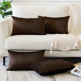 OTOSTAR Set of 4 Decorative Throw Pillow Covers Soft Velvet Solid Lumbar Pillow Cases Luxury Cushion Covers Case for Sofa Car Patio Bedroom Living Room 12x20 Inch, Chocolate Brown